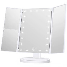 Glamorous Vanity Mirror, Makeup Mirror with Bright Led Bulbs, 180 Rotation, Tri-fold Design for Her, Dual Power Supply, Portable, Touch Dimming,
