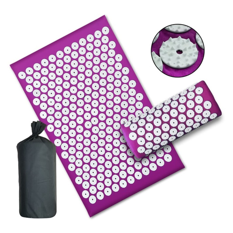 Massage Cushion Acupuncture Massage Cushion Yoga Mat Set Acupressure Relieves Back Strain and Sciatica Pain Mat (Size: 3pcsPurple)