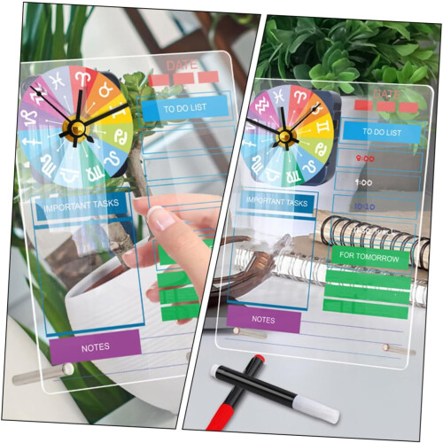 1piece Acrylic Planner Board with Clock, Wipeable Memo Board for Desk, Includes Pen 2