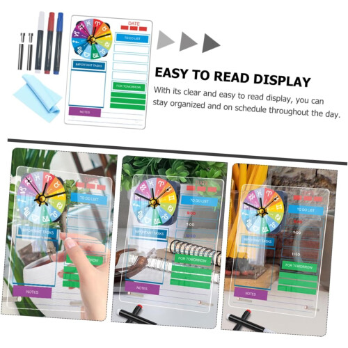 1piece Acrylic Planner Board with Clock, Wipeable Memo Board for Desk, Includes Pen 1