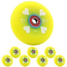 Indoor Outdoor Inline Skate Wheels 72mm 76mm 80mm, 83A Hardness, Heart Design, With Bearings, Yellow, 8Pack
