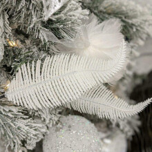 Christmas Tree Decoration Clip On Feather Glittery Baubles Ornament 6Piece Personalised 22cm White