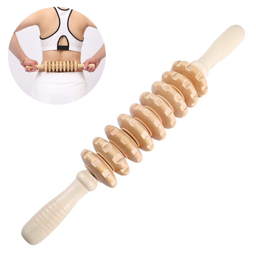 Natural Wood Massage Roller, Ergonomic Curved Design For Smooth Surface Cellulite Reduction, Promotes Blood Circulation, 9 Independent Rollers For Mad