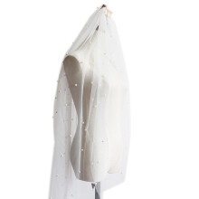 Wedding Bridal Veil With Comb One Layer Pearls Adornment Cut Edge Elbow Fingertip Cathedral Length Tulle Sheer 75cm Large