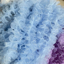 Lace Fabric Pearl Edge Gauze For DIY Crafting Blue 11 Cm Wide 1 Yard