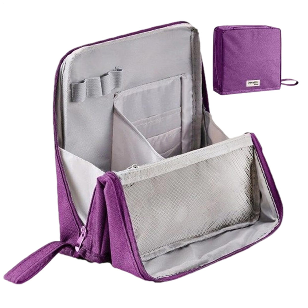 Standing Makeup Bag Oxford Cloth Makeup Bag With Compartments Waterproof Organiser Large Travel Toiletry Bag Purple