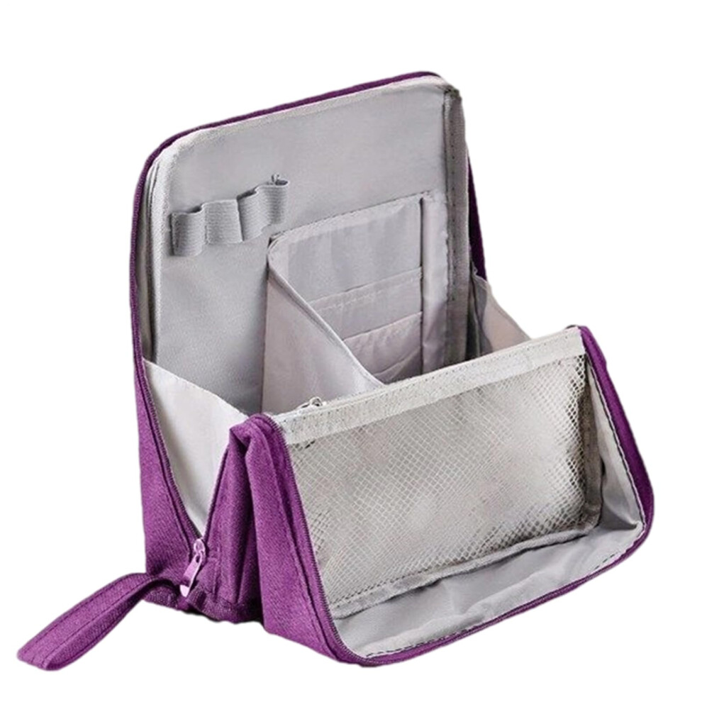 MultiPurpose Large Capacity Oxford Cloth Standing Makeup Bag Portable Cosmetic Organizer Compact Toiletry Bag Purple