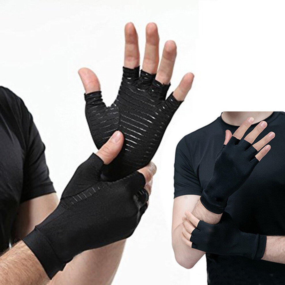 Compression Arthritis Gloves for Hand Support, Copper Infused Fingerless Arthritis Gloves with Anti-Slip Palm, Moisture Wicking Fabric Breathable and