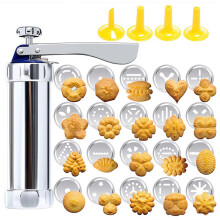 Cookie Press Stainless Steel Churro Maker Kit 8.27 x 6.10 Inches, 4 Nozzles, 20 Molds, Biscuit Gun Set DIY Biscuit Maker