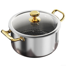 Stainless Steel Soup Pot Honeycomb Pattern 20 Cm With Lid Steamer Basket Multi Layer Base For Boiling Frying Steaming