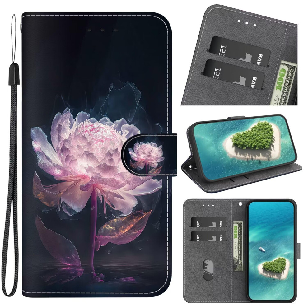 Miagon Kickstand Flip Leather Protective Case For Honor X5 Plus, Cute Pattern Wallet Case Cover Stand With Card Slots, Flower Purple 9001264298401