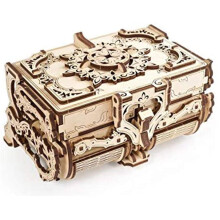 PuzzleBox, antique wooden chest made of wood for adults and teenagers, lasercut mechanical model kit, ideal birthday gift.
