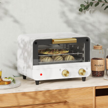 HOMCOM Small Toaster Oven, 12L Mini Countertop Oven with Glass Door, White