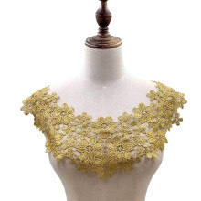 Hollow Lace False Collar, ThreeDimensional Flower Applique, Embroidered Neckline, Gold Embroidery Collar For Sewing