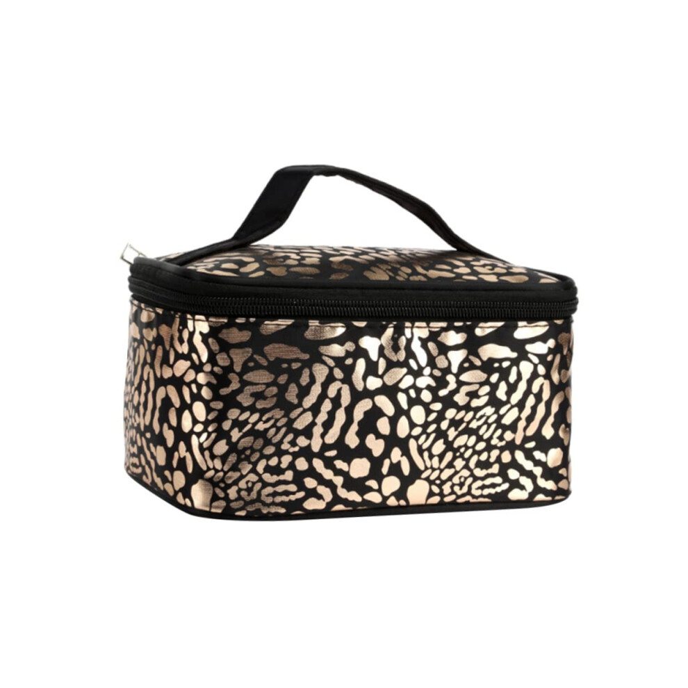 Women Makeup Bag Large Capacity Leopard Print PU Pouch Zipper Square Travel Cosmetic Storage Black Outdoor And Home Use