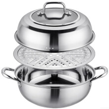 Thickened 304 Stainless Steel Hot Pot With Double Layer Steamer And Soup Cooking Functions, Induction Compatible, 30 Cm