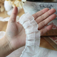 4 Cm DoubleLayer Lace Pleats Ruffled Collar Cuffs Fabric White Black Trim Fringe Frill 1 Yard Ssgwhite4cm