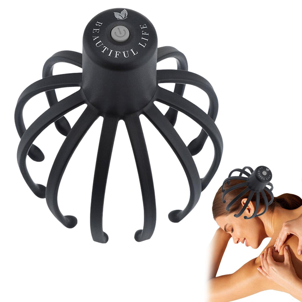 Gray Electric Head Massager 360 Deg Octopus Scalp Scratcher, Cordless 3Mode Massage Tool, Button