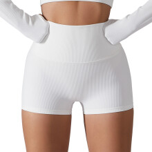 Short cycliste côtelé pour femme, sans coutures, taille haute, short de sport et de gym avec effet ventre plat, tissu respirant et évacuant