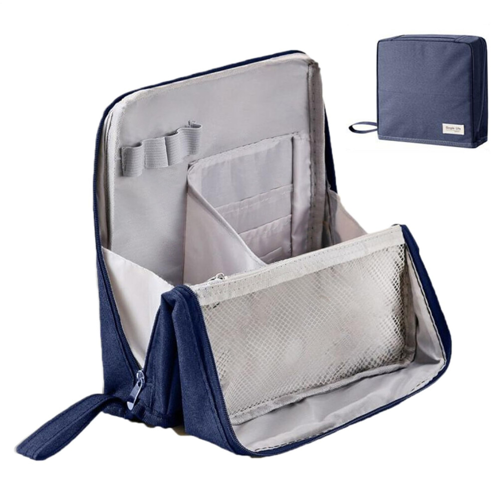 Blue Cosmetic Case Organiser Standing Large Capacity Waterproof With Divider Navy Makeup Organizer, Pencil Case