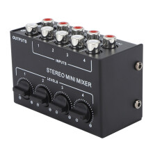 Extrem rauscharmer Audiomixer für Musiker, 4-Kanal-Stereomixer mit separaten Lautstärkereglern und RCA-Ein-/Ausgang, kompakter Metallmixer für