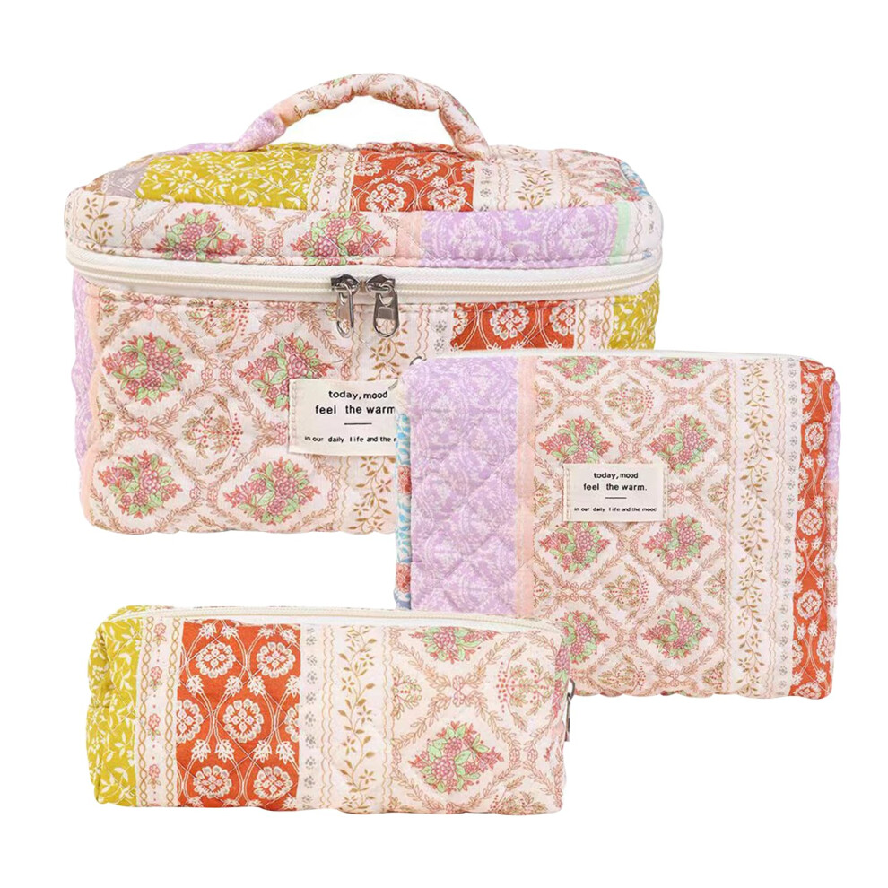 Makeup Bag Cotton Floral Cosmetic Pouch Travel Toiletry Organizer For Girls