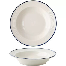 Wide Rim Plates Large Salad Serving Bowls For Restaurant With Blue Edges Ceramic Rimmed Bowls