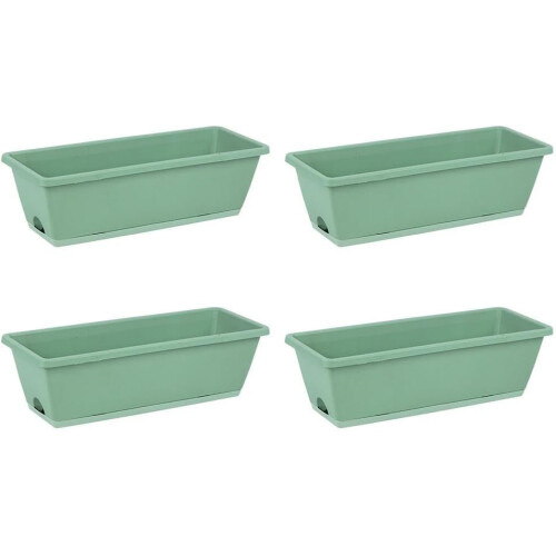 Plastic Window Flower Plant Boxes 4Pack Rectangular Design Drainage Holes Trays Light Green Windowsills And Balconies 2