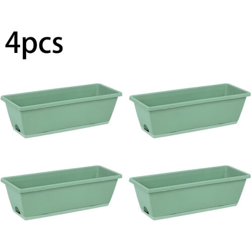 Plastic Window Flower Plant Boxes 4Pack Rectangular Design Drainage Holes Trays Light Green Windowsills And Balconies 1