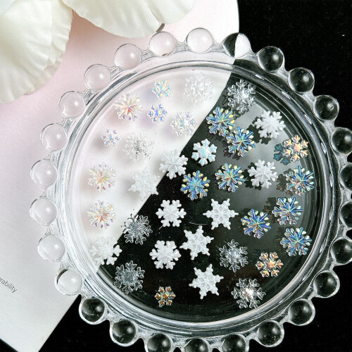 1Set Random White Glittering Snowflake Nail Charms Lightweight 1