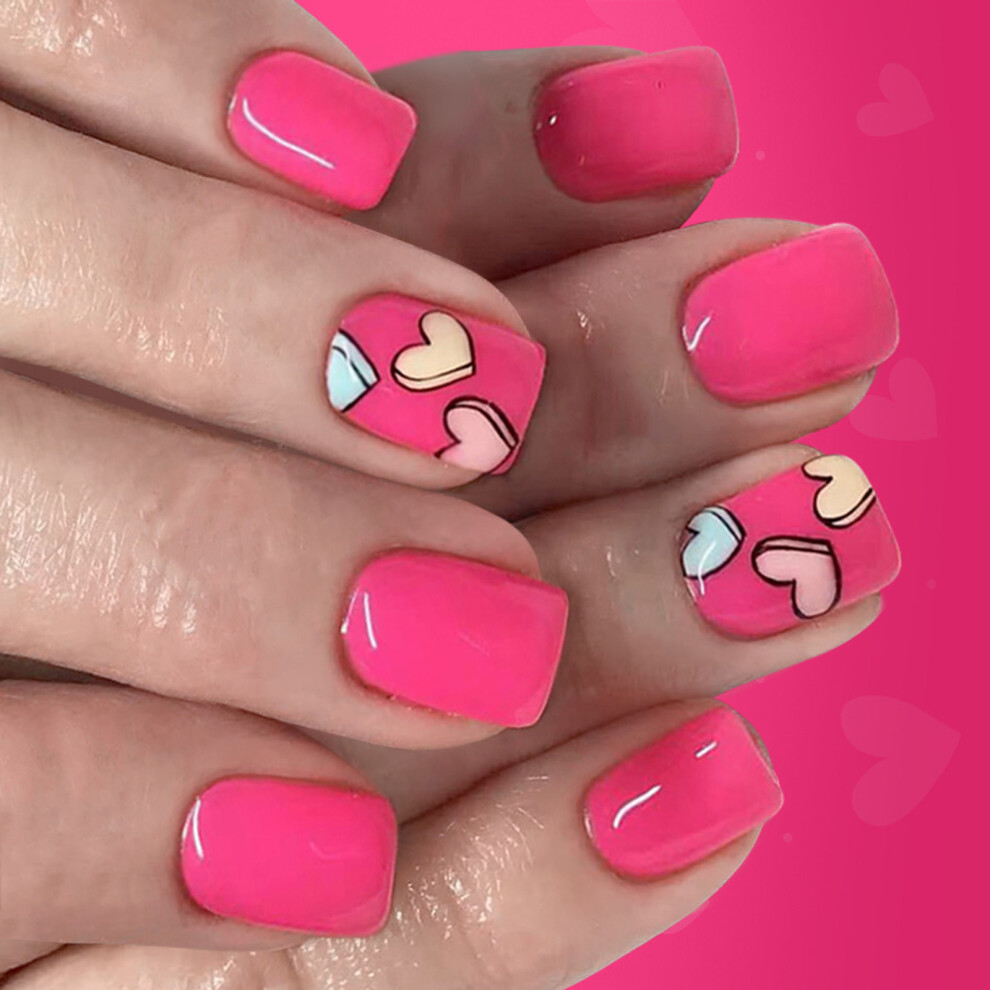 24Pcs Romantics Short Square Glossy Press On Nail for Valentines