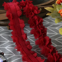 1yard (26 Flower) 3D Chiffon Flowers DIY 5cm Width Lace Trim Wine Red Ribbon Decoration For Clothes
