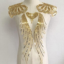 Gold Neckline Collar Lace Fabric Trims Sew On Patches Embroidery For Wedding Appliques Decoration DIY Style13 1 Piece