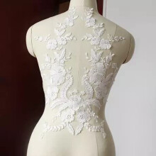 Embroidery Applique 3D Beaded Sequined Lace Flower Motif, Lace Ribbon, Ivory, Model 2078, Bridal Wedding Dress