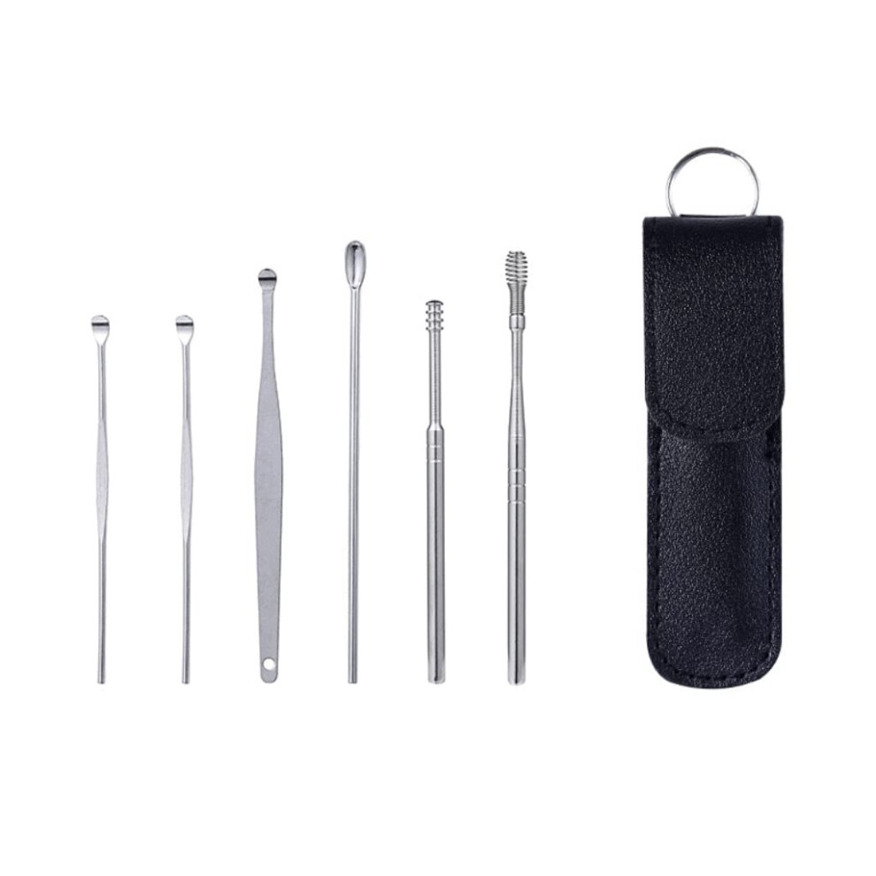 Ear Pick Ear Cleaning Kit 6Piece Stainless Steel Ear Wax Removal Tool Set Portable 360Degree Spiral Massage