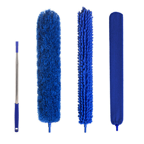 Ergonomic Handle Duster, Multi-Surface Cleaning Tool with Handheld Microfiber, Reusable Duster Head for Static Attraction, Telescopic Extension Pole f