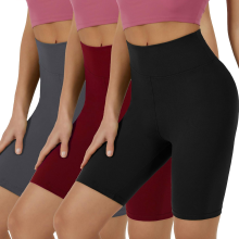 Shorts de cintura alta com controle abdominal, tecido macio como manteiga: shorts de elastano multicoloridos com elasticidade em 4 direções,