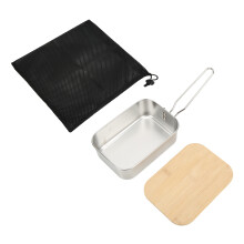 Cutie de prânz din oțel inoxidabil cu mâner pliabil, recipient Bento compact și portabil pentru exterior cu capac din bambus, design etanș