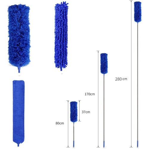 Ergonomic Handle Duster, Multi-Surface Cleaning Tool with Handheld Microfiber, Reusable Duster Head for Static Attraction, Telescopic Extension Pole f 1