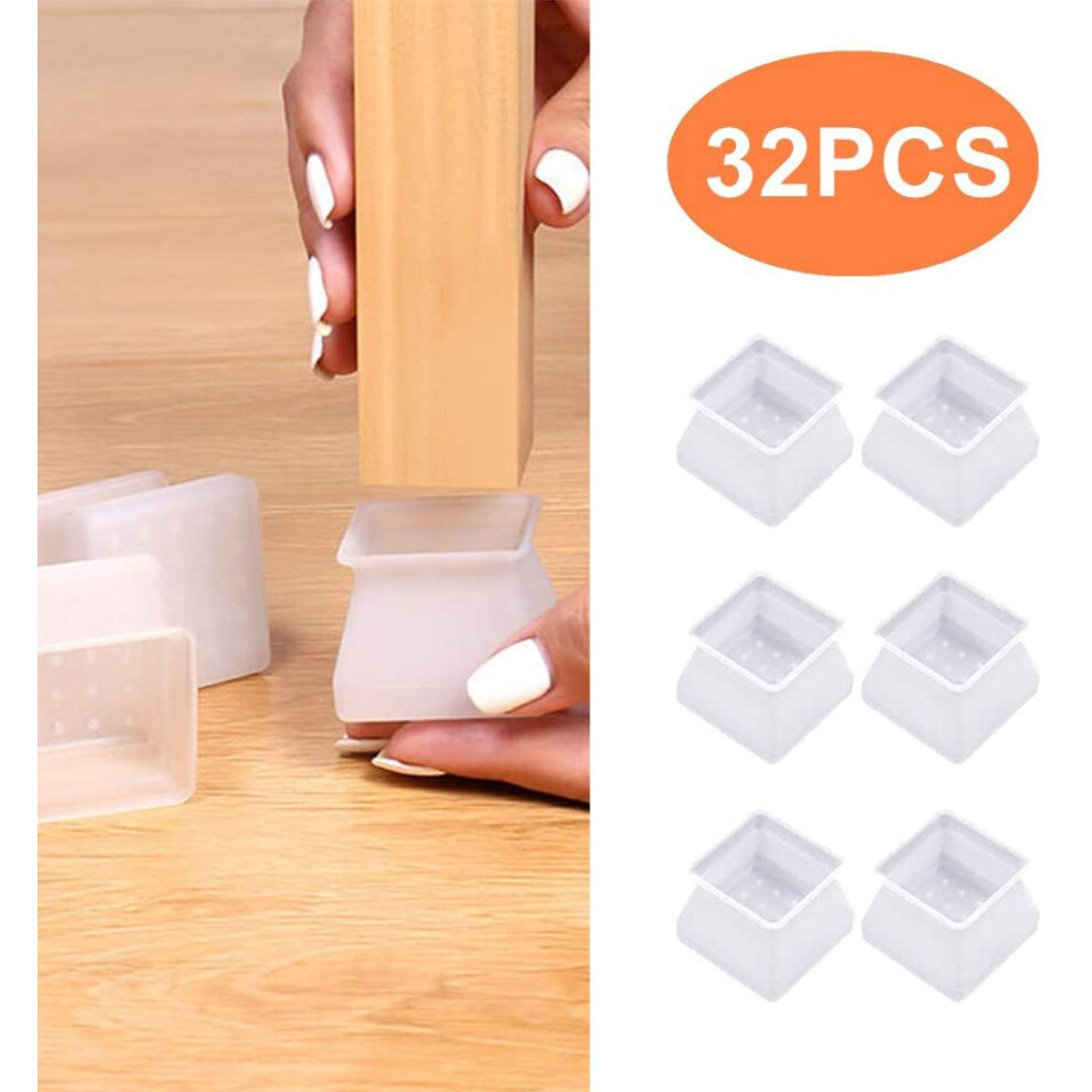 Silicone Chair Leg Protectors, Clear Rubber Bumpers For 3.5Cm To 4.5Cm Square Tube Legs, Non Slip Furniture Foot Protectors, Noise Reduction For Dinin 9466005434898