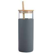 Geruchsneutraler Trinkbecher aus Glas mit Bambusdeckel und Silikonhülle, aus hochwertigem Borosilikatglas für lange Haltbarkeit (umweltfreundlich)