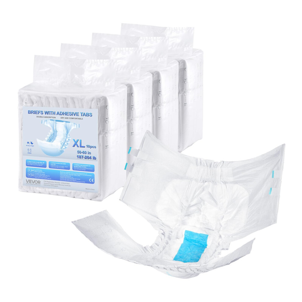 Adult Briefs with Tabs, Super Absorbent Incontinence Briefs for Men and Women, Disposable Adult Diapers  XL Size, 40 Count