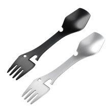 Compagno da campeggio, set di posate multifunzione 5 in 1 in acciaio inossidabile con forchetta-cucchiaio per escursioni, picnic e viaggi, con