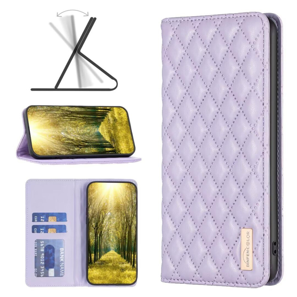 Iphone 16E Luxury Leather Flip Case With Stand Card Holder Purple 9001264307516