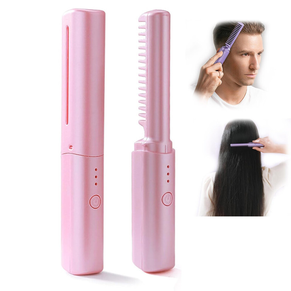 Cordless Hair Straightener Brush with Fast Heat Up USB Rechargeable Titanium Comb for Travel