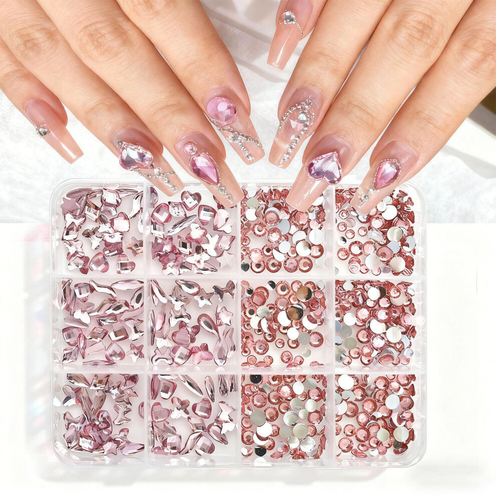 1Set 12Grid Nail Rhinestones Storage Container Nail Art-07color