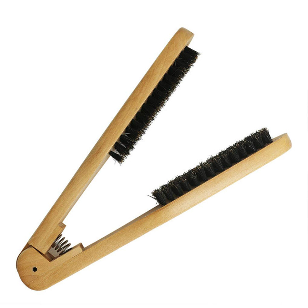 Hair Straightening Brush VShaped Wooden AntiStatic Interlocking Teeth for Home Hair Styling