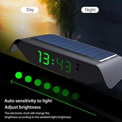 Solar Powered Car Clock Noctilucence Electronic Dashboard Timepiece Temperature Date Display For Auto Enthusiasts Ref: 5384 1