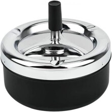 Portable Practical Home Metal Ashtray, Elegant Smooth Finish, Convenient Push Down with Spinning Ashtray for Smoke Lovers
