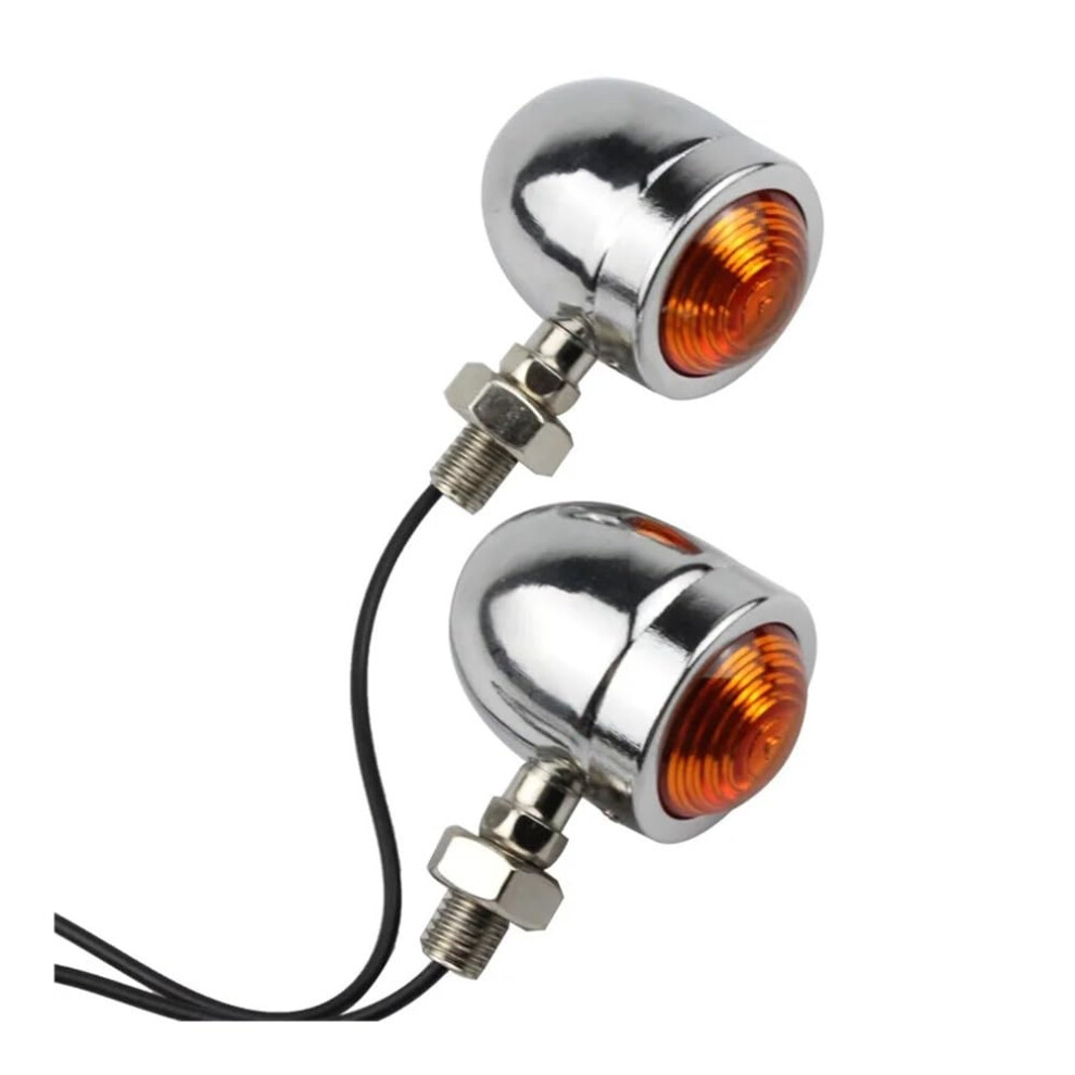 Universal Retro Motorcycle Turn Signal Lights 12V Metal Indicator Super Bright Visibility Silver 9119770152718
